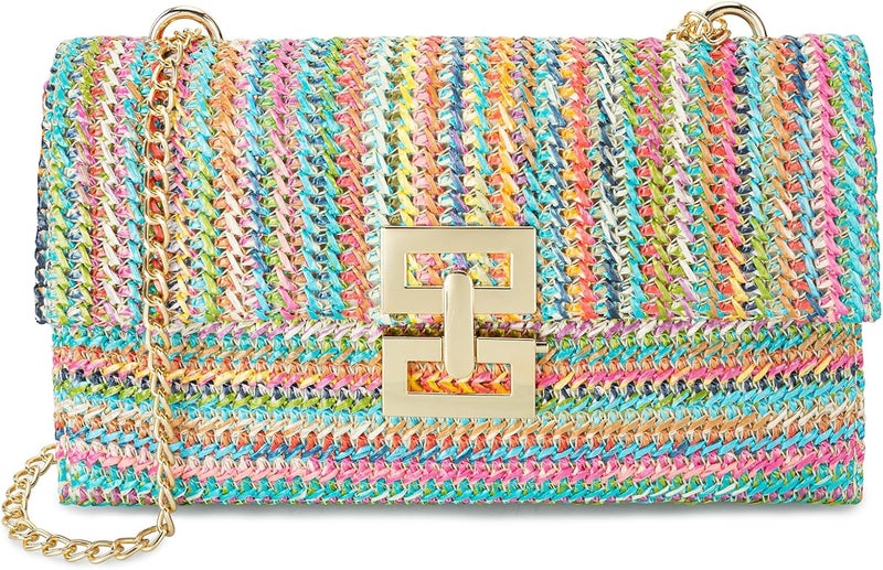 Gets Straw Clutch Purse for Women, Woven Beach Bag Summer Corssbody Purse Small Rattan Shoulder Bag for Travel | Hand-woven, Summer Beach, Envelope, Hand-woven, Summer Beach, Envelope - Image 1